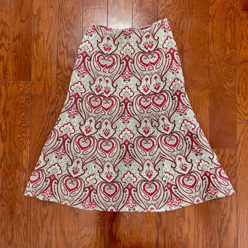 Vintage Jones New York Country Skirt Red Silk Paisley Pattern Long Maxi